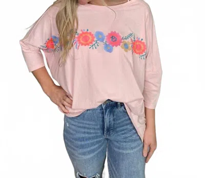 Easel Floral Embroidered Jersey Tee In Mist Pink