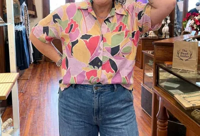 Easel Floral Linen Top In Multicolor