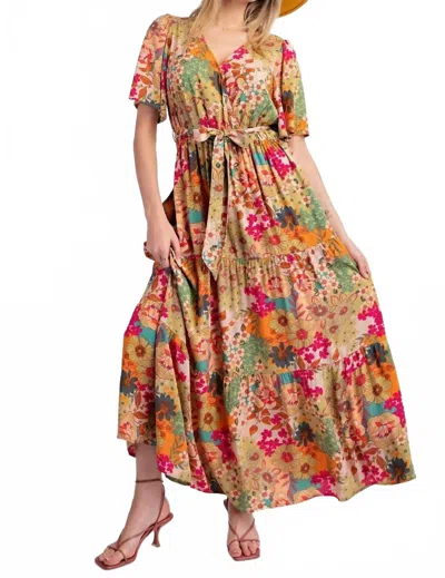 Easel Floral Maxi Dress In Sage In Multi