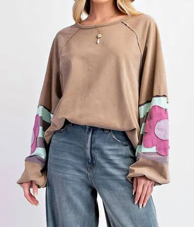 Easel Floral Patchwork Sweatshirt In Dune In Multi