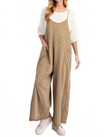 Easel Floral Print Cotton Jersey Romper In Mocha In Brown