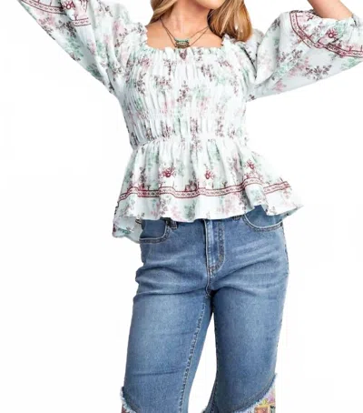 Easel Floral Print Gauze Top In Natural In Multi
