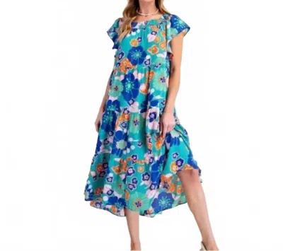 Easel Floral Print Tiered Maxi Dress In Seafoam In Blue