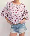 Shop Easel Floral Printed Cotton Jersey Top In Lilac