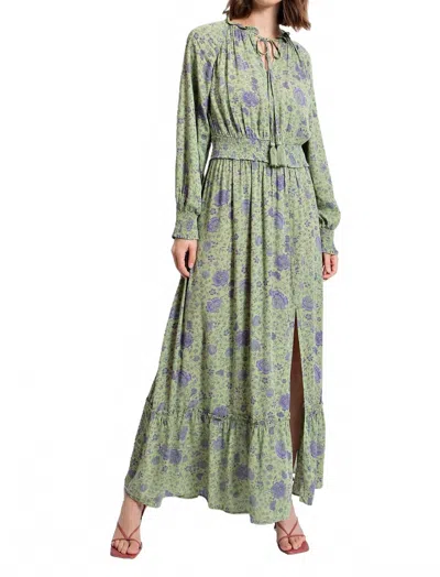 Easel Floral Printed Gauze Maxi Dress In Pistachio In Multi