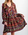 Easel Floral Printed Gauze Midi Dress - Plus In Chocolate In Multi