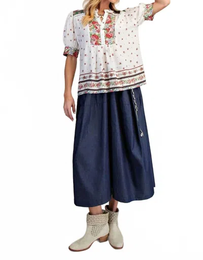 Easel Floral Printed Puff Sleeve Top In Sage Pink In Multi