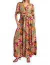 Easel Floral Printed Rayon Challis Maxi Dress In Sage In Multi