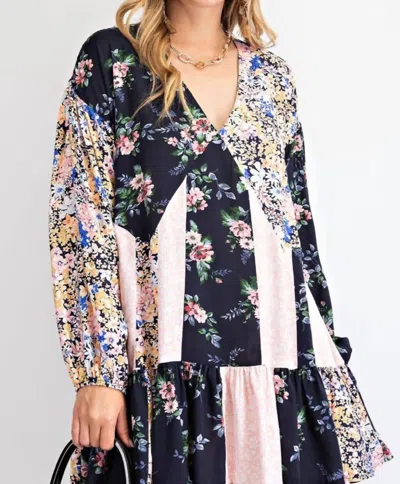 Easel Floral Printed Tunic Dress In Multicolor