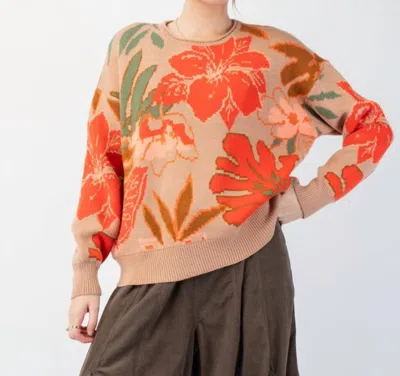 Easel Floral Sweater In Khaki In Green