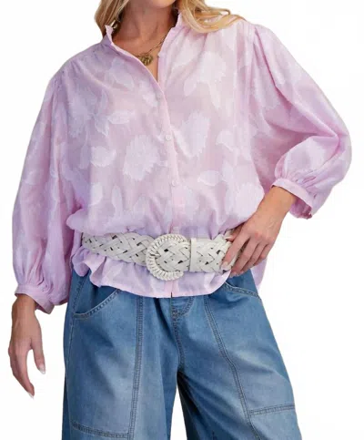 Easel Floral Textured Button-down Blouse In Pink