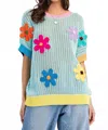 Easel Flower Patch Knit Sweater Pullover In Multi In Multi