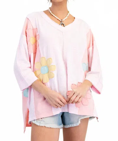 Easel Flower Patches Mineral Washed Top In Blush Pink In Multi