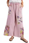 Easel Flower Patchwork Pants In Dusty Rose In Multi
