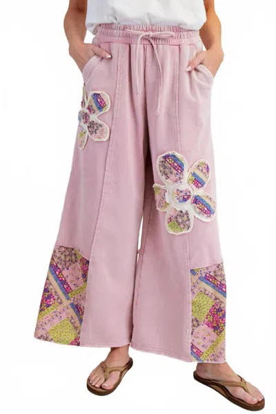 Easel Flower Patchwork Pants In Dusty Rose In Multi