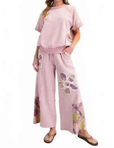 Easel Flower Patchwork Top In Dusty Rose In Pink