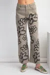 Easel Flower Print Washed Wide Pants In Dusty Sage In Neutral