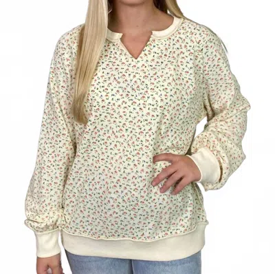 Easel Flowers Thermal Top In Ivory In White
