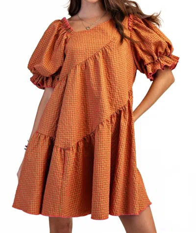 Easel Gingham Seersucker Dress In Watermelon In Pink