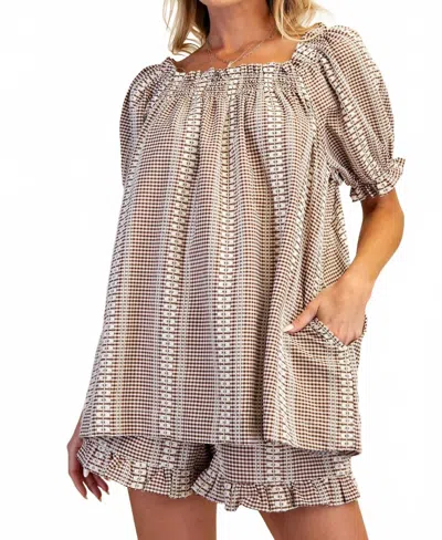 Easel Gingham Set Top In Mocha In Brown