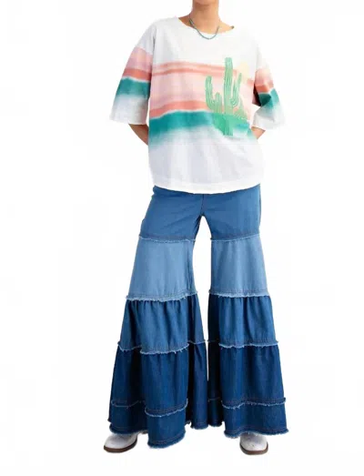 Easel Graphic Western Soft Washed Cactus Top In White Multicolor