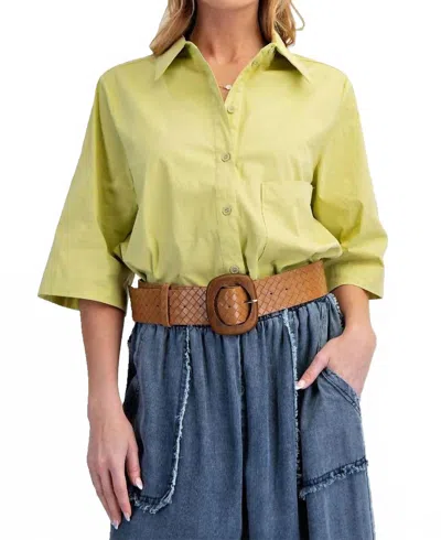 Easel Half Sleeve Stretch Poplin Button Down Shirt In Matcha-green