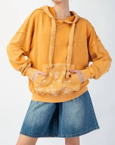 Easel Have It All Mineral Washed Hoodie In Marigold In Orange