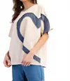 Easel Heart Patch Knit Top In Beige In Neutral
