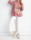 Easel Heart Patch Mineral Washed Knit Top-plus In Mauve In Multi