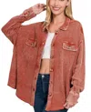 Easel Henley Shacket In Rust In Red