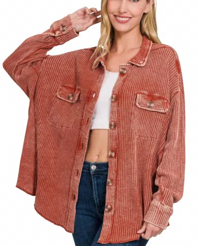 Easel Henley Shacket In Rust In Red