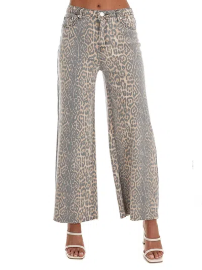 Easel I Like Me Better Leopard Wide Leg Jeans In Camel In Multi