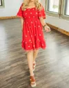 Easel Jaycee Embroidered Cotton Gauze Mini Dress In Red