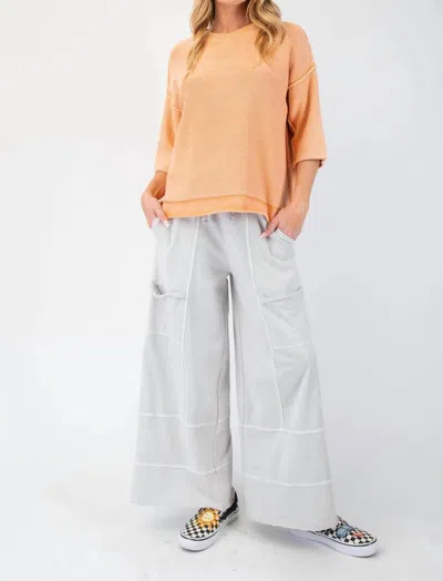 Easel Josie Mineral Washed Terry Knit Pants In Light Grey In Gray