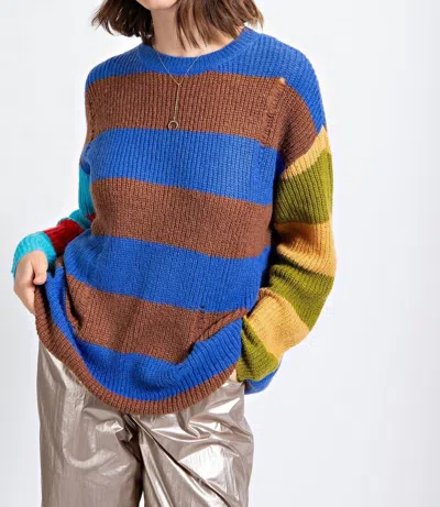 Easel Journey Color Blocked Sweater In Blue In Multi