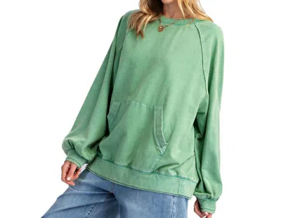 Easel Kangaroo Pocket Terry Pullover In Sage In Multi