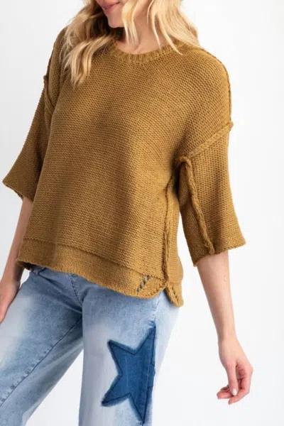 Easel Knitted Boxy Sweater In Camel