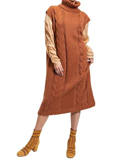 Easel Knitted Sweater Vest Long Dress In Mars In Brown