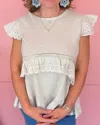 Easel Lace Ruffle Slub Tunic In Mocha