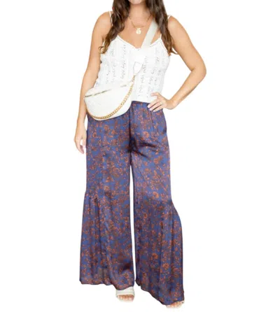 Easel Lana Wide Leg Pants In Floral Blue In Purple