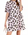Easel Leopard Oversize Knit Tee Dress In Pink In Animal Print