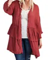 Easel Light Semi Sheer Ruffle Cardigan In Red Velvet