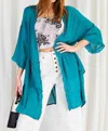 Easel Light Semi Sheer Ruffle Cardigan In Turquoise