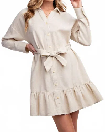 Easel Linen Button Down Shirt Dress In Oatmeal In Neutral