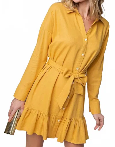 Easel Linen Button Down Shirt Dress In Woodstock In Multi