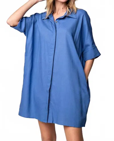 Easel Linen Shirt Tunic Dress - Plus In Indigo In Blue