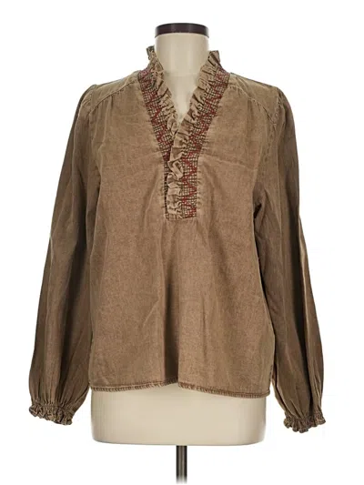 Pre-owned Easel Long Sleeve Henley Shirt In Brown