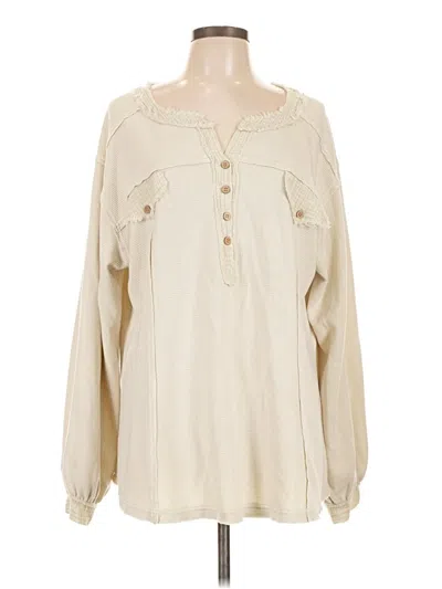 Pre-owned Easel Long Sleeve Henley Shirt In Ivory
