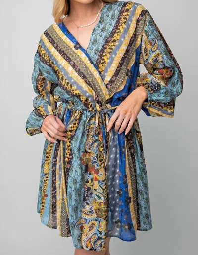 Easel Long-sleeve Printed Voile Sun Dress In Royal Blue