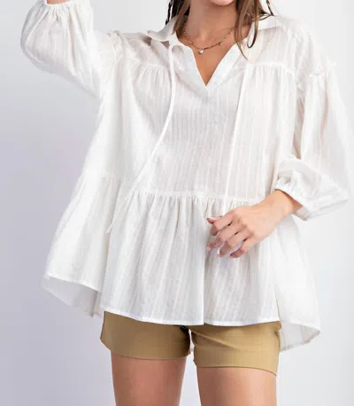 Easel Long Sleeve Textured Voile Woven Tunic In White